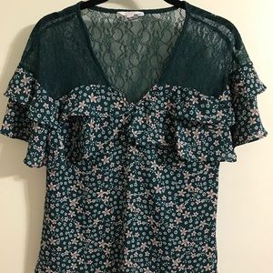 Green floral printed blouse